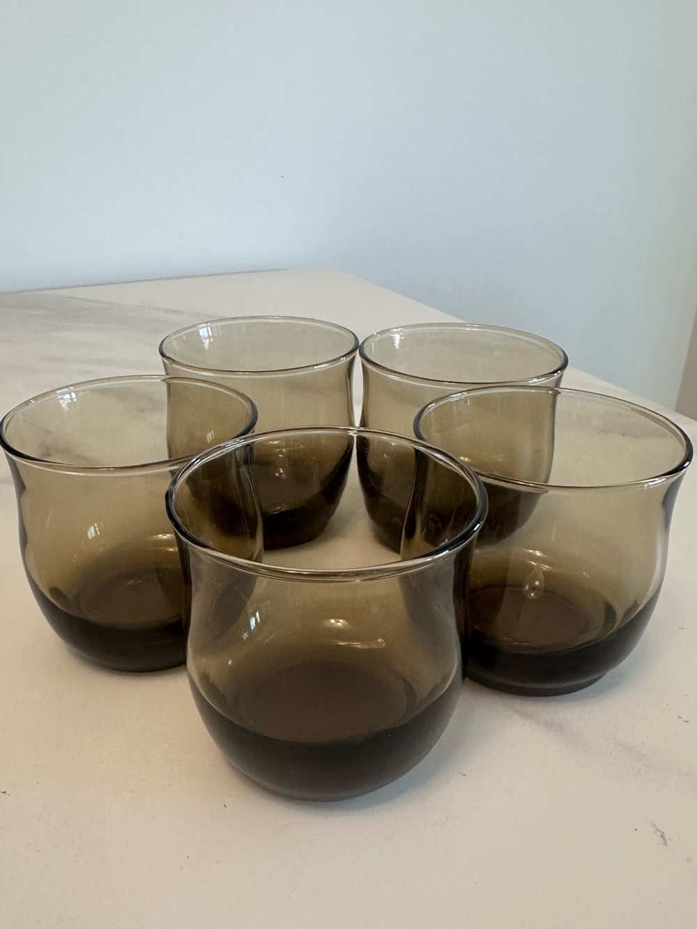 Vintage Libbey “Tawny” Set of 5 Smoky Brown Amber Glass Tumblers